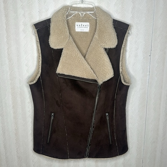🆕 VELVET BY GRAHAM & SPENCER brown Faux Lamb Fur Vest Jacket Size large - Picture 12 of 14